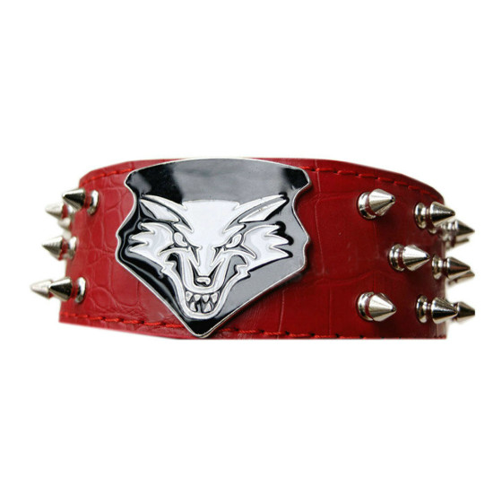 Adjustable PU Leather Spiked Studded Dog Collar Pet Collar(16~19 In, Red)do 34997957